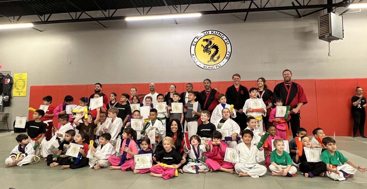 Students celebrating a belt graduation at El Paso Kung Fu